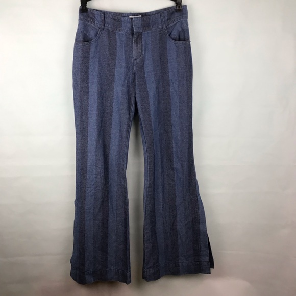🆕 Macy's Striped Wide leg side slit jeans - Picture 2 of 8